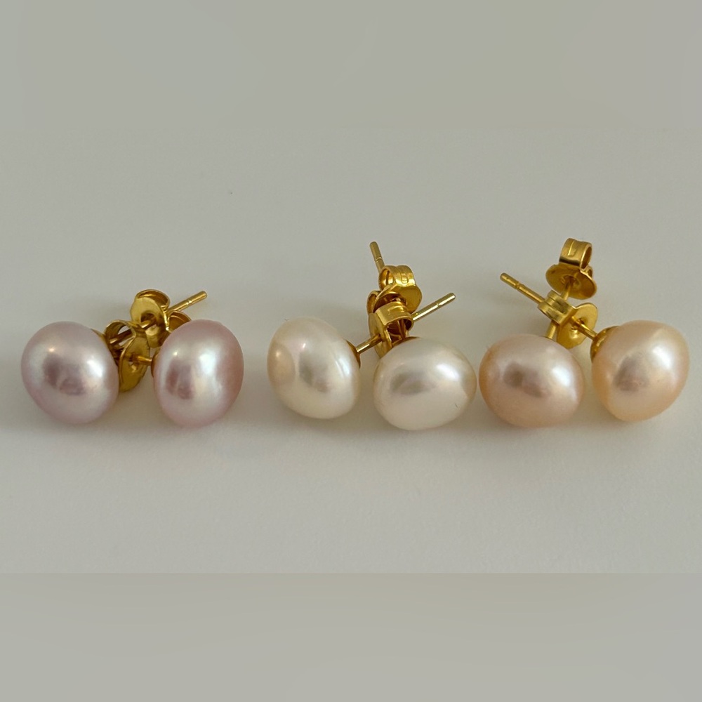 Set of 3 Colors 8-9mm Freshwater Pearl Earrings